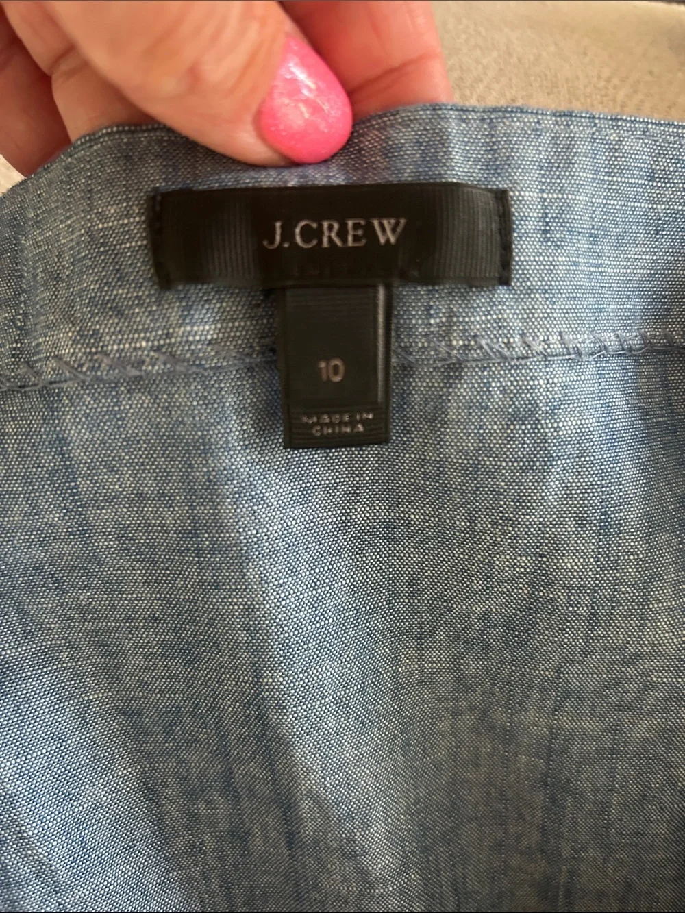 J. Crew Blue Cotton Chambray Embellished Tank with Tie Straps Size 10